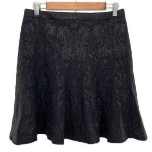 Elie Tahari Black Embroidered Floral Wool Blend A-Line Skirt